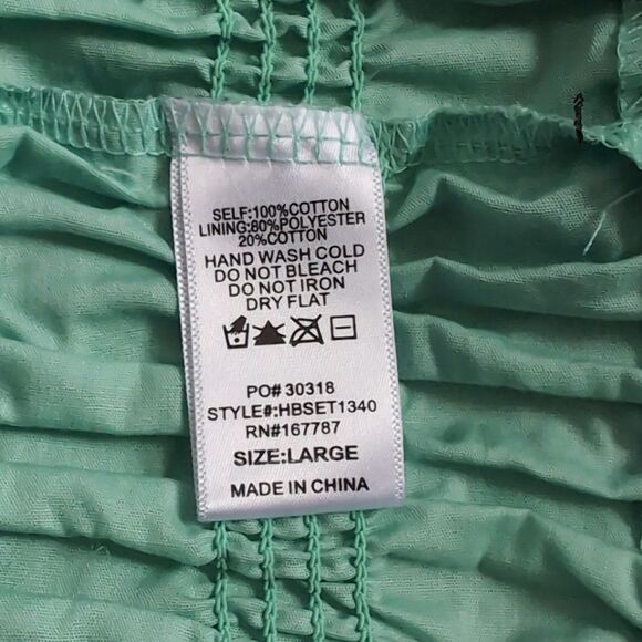 NWT Hunter And Brown Cotton Seafoam Green Smocked Peasant Crop Top Large - Picture 8 of 10